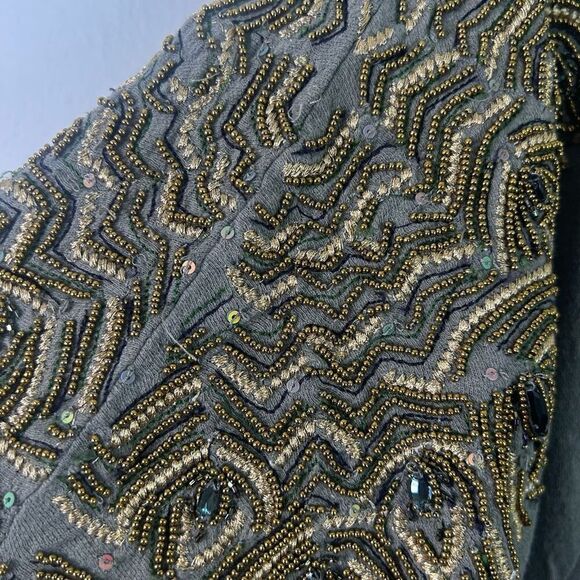 Vanessa Virginia M/L Gray Beaded Batwing Top Boho Embellished Cotton Glam - Picture 5 of 13